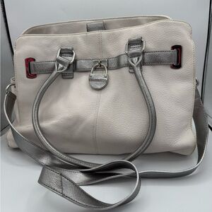 Calvin Klein Pebbled Leather Satchel‎ White Silver Shoulder Bag Logo Charm